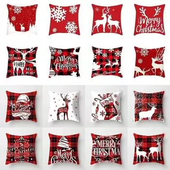 Рождественский красный чехол для подушки для гостиной, украшения для дивана, наволочка для спальни, новогоднего украшения дома, праздничный подарок 40x40cm