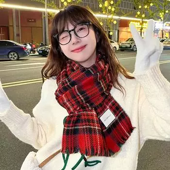 Рождественский красный клетчатый шарф женский зимний теплый ретро элитный новогодний подарок шарф шаль студент