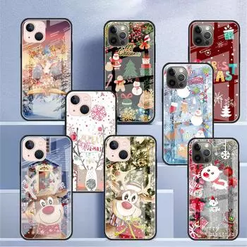 Рождественский красный нос милый лось стеклянный чехол для Apple iPhone 14 13 11 12 Pro 7 XR X XS Max 8 6 6s Plus SE 2022 закаленный телефон Tampa iPhone 7Plus(8 Plus)