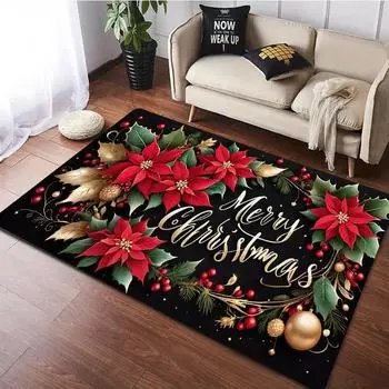 Рождественский красный пуансеттия цветочный коврик для зоны нескользящий моющийся ковер для спальни гостиная ковер зимний праздничный декор напольный коврик 40X60cm-16x24in