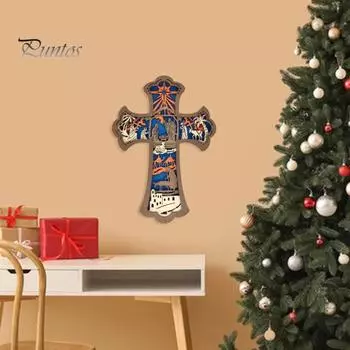 Рождественский крест, настенное украшение, ручная работа, крест с изображением рождения Иисуса, настенное украшение для дома и офиса, деревянный крест, украшение, подвеска Cross