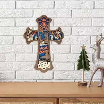 Рождественский крест, настенное украшение, ручная работа, крест с изображением рождения Иисуса, настенное украшение для дома и офиса, деревянный крест, украшение, подвеска Cross