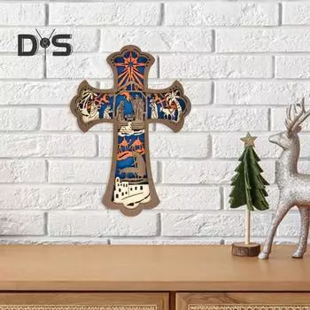 Рождественский крест, настенное украшение, ручная работа, крест с изображением рождения Иисуса, настенное украшение для дома и офиса, деревянный крест, украшение, подвеска Cross