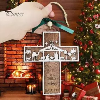 Рождественский крест, Священное Писание, рождественское украшение, деревянный Рождественский крест, подвеска на рождественскую елку, подвесное украшение для дома, семейные благословения A