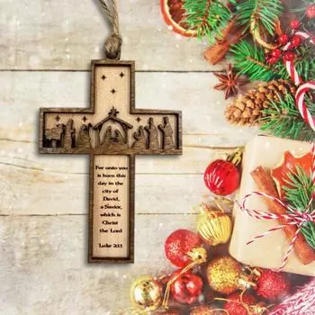 Рождественский крест, Священное Писание, рождественское украшение, деревянный Рождественский крест, подвеска на рождественскую елку, подвесное украшение для дома, семейные благословения D