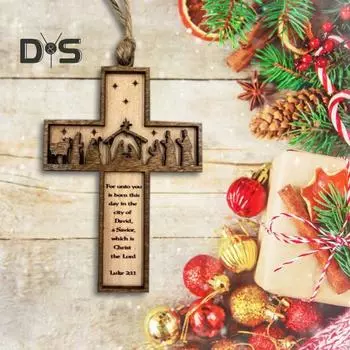 Рождественский крест, Священное Писание, рождественское украшение, деревянный Рождественский крест, подвеска на рождественскую елку, подвесное украшение для дома, семейные благословения A