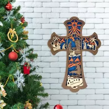 Рождественский крест-украшение на стену, ручная работа, крест с изображением рождения Иисуса, настенное искусство для домашнего офиса