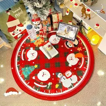 Рождественский круглый ковер для гостиной, спальни, праздничная красная праздничная атмосфера, украшенная рождественская елка F,60CM