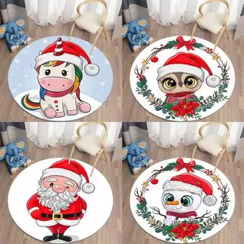 Рождественский круглый ковер с принтом Kawaii, детский напольный коврик для гостиной, коврик для йоги, коврик для спальни, домашний декор, круглый напольный коврик 40cm