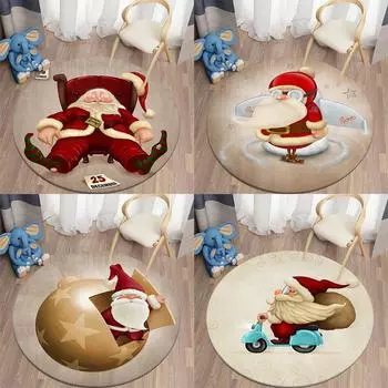 Рождественский круглый ковер с принтом Kawaii, детский напольный коврик для гостиной, коврик для йоги, украшение дома, стул для спальни, нескользящий коврик 40cm