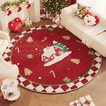 Рождественский круглый ворсовый ковер, нескользящий коврик для гостиной, дивана, рождественский новогодний коврик для декора дома 80x80cm 32inch