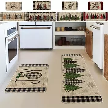 Рождественский кухонный коврик, устойчивый к грязи, противоскользящий, впитывающий, Санта-Клаус, праздничное украшение, коврик для ног и украшение для дома 2PCS