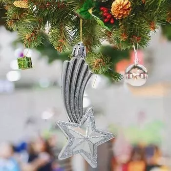 Рождественский кулон, 6 шт., сверкающая звезда, создает атмосферу с подвесной веревкой, уникальные украшения для рождественской елки серебряный