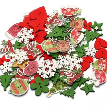 Рождественский кулон, деревянные пуговицы ручной работы, цветные пуговицы, пуговицы для шитья, рождественские украшения 50pcs/pack