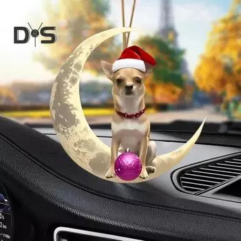 Рождественский кулон для автомобиля, украшение 2D, акриловая мультяшная собака, кошка, внутреннее зеркало заднего вида, украшение, креативное рождественское украшение A