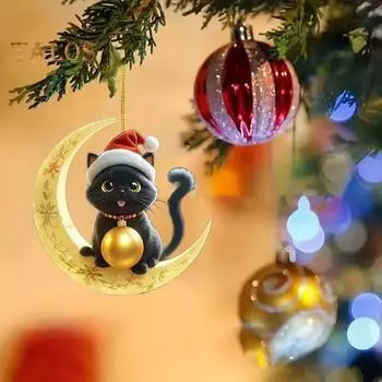 Рождественский кулон для автомобиля, украшение 2D, акриловая мультяшная собака, кошка, внутреннее зеркало заднего вида, украшение, креативное рождественское украшение B