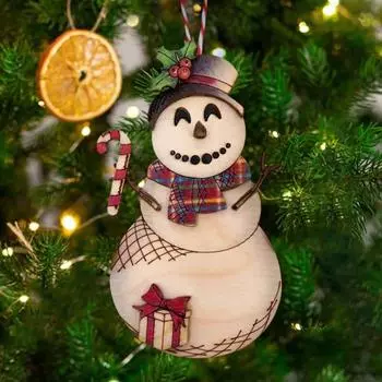 Рождественский кулон из дерева, поделка своими руками, снеговик, пряничный человечек, праздничное подвесное украшение A