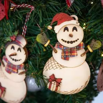 Рождественский кулон из дерева, поделка своими руками, снеговик, пряничный человечек, праздничное подвесное украшение A
