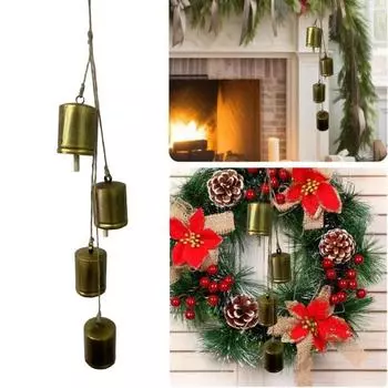 Рождественский кулон-колокольчик 4 колокольчика на пеньковой веревке винтажные декоративные колокольчики ручной работы для рождественского венка в виде коровы