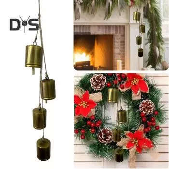 Рождественский кулон-колокольчик 4 колокольчика на пеньковой веревке винтажные декоративные колокольчики ручной работы для рождественского венка в виде коровы розового золота