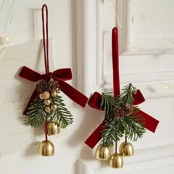 Рождественский кулон Маленький колокольчик Бархатный бант Сцена Украшения Принадлежности Маленькие подвески