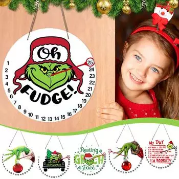 Рождественский кулон обратного отсчета Деревянный знак Подвесной знак Рождественская дверь Украшение сада One Size