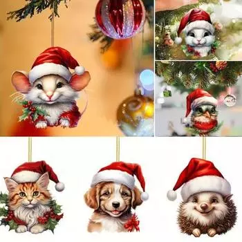 Рождественский кулон, подвесное украшение с шнурком, легко подвешивается, дизайн в форме животного, акриловая подвеска в виде рождественской елки I