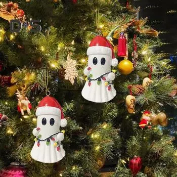 Рождественский кулон-призрак из смолы, 3D-призрак, подвесное украшение, мини-фигурка в виде шапки Санты, привидение для украшения праздничного стола на рождественскую елку красный/белый