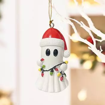 Рождественский кулон-призрак из смолы, 3D-призрак, подвесное украшение, мини-фигурка в виде шапки Санты, привидение для украшения праздничного стола на рождественскую елку красный/белый