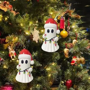 Рождественский кулон-призрак из смолы, 3D-призрак, подвесное украшение, мини-фигурка в виде шапки Санты, привидение для украшения праздничного стола на рождественскую елку