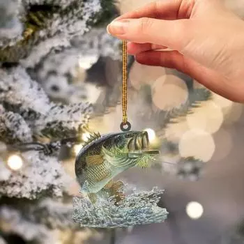 Рождественский кулон, яркий акриловый подвесной орнамент в форме рыбы, долговечный милый кулон в форме баса для праздничного украшения D