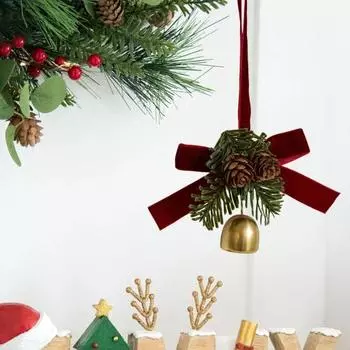 Рождественский кулон с бантом, колокольчик, сосновая шишка, декор, новогодний праздничный настенный светильник, ручка для двери, вечеринки, дома, бары, украшение, орнамент A