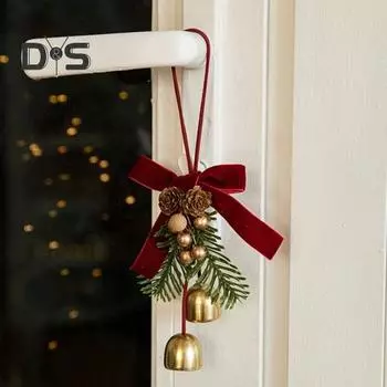 Рождественский кулон с бантом, колокольчик, сосновая шишка, декор, новогодний праздничный настенный светильник, ручка для двери, вечеринки, дома, бары, украшение, орнамент A