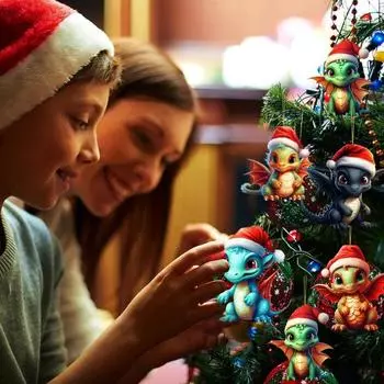 Рождественский кулон с драконом, мультяшный дракон, детский акриловый подвесной орнамент, прочный для праздничного украшения дерева G