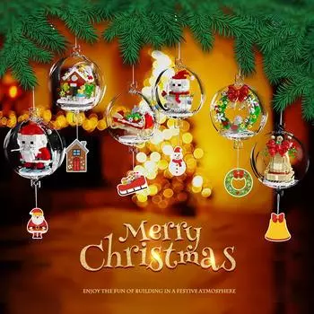 Рождественский кулон, шар, строительные блоки, мини-кирпичи, колокольчик, снеговик, Санта-Клаус, украшения для рождественской елки для дома, рождественские подарки A