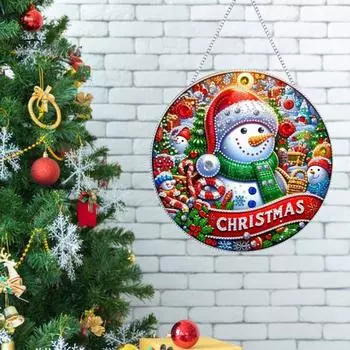Рождественский кулон со стразами, подвесной Санта-снежок, украшение на елку, сделай сам, двухстороннее искусство со стразами для декора стен, дверей, окон, каминов B