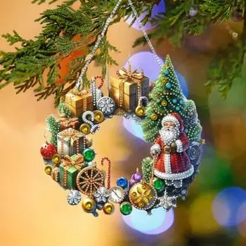 Рождественский кулон со стразами, подвесной Санта-снежок, украшение на елку, сделай сам, двухстороннее искусство со стразами для декора стен, дверей, окон, каминов F