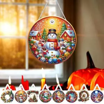 Рождественский кулон со стразами, подвесной Санта-снежок, украшение на елку, сделай сам, двухстороннее искусство со стразами B