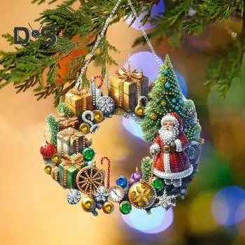 Рождественский кулон со стразами, подвесной Санта-снежок, украшение на елку, сделай сам, двухстороннее искусство со стразами для декора стен, дверей, окон, каминов B