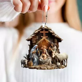 Рождественский кулон, украшение, Иисус, семейная молитва, кулон, яркий цветной религиозный символ, кулон для дома, автомобиля F