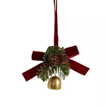 Рождественский кулон-украшение, красный бархатный бант с колокольчиками и шишками, подходит для семейных посиделок