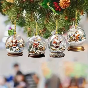 Рождественский кулон в виде снеговика, 2D, плоский акриловый подвесной орнамент, прозрачный шар, кулон в виде снеговика для каминной двери на рождественскую елку 4pcs
