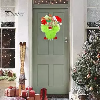 Рождественский кулон Яркий цвет создает атмосферу с подвесной веревкой Праздничный плюшевый венок из мешковины Домашнее рождественское украшение зелёный