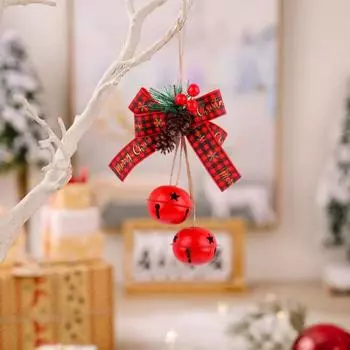 Рождественский кулон, железный колокольчик, бант, искусственная ягода, сосновая шишка, украшение в деревенском стиле для рождественской елки, подвесное украшение для дерева, двери, окна белый