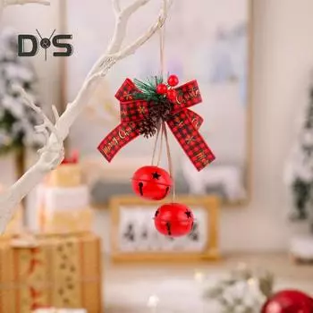 Рождественский кулон, железный колокольчик, бант, искусственная ягода, сосновая шишка, украшение в деревенском стиле для рождественской елки, подвесное украшение для дерева, двери, окна белый