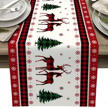 Рождественский Лось Снежинка Плед Настольный Флаг Свадебные Украшения Настольный Флаг Рождественские Украшения Домашний Ужин Льняной Настольный Флаг 150x33cm