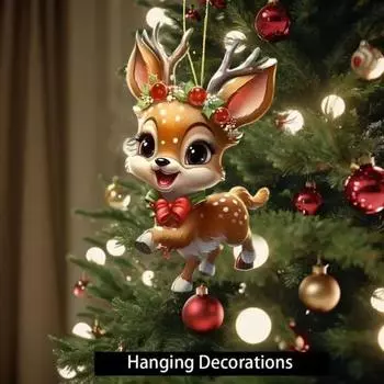 Рождественский лось, украшение, плоский акриловый подвесной декор, мультяшный олень, праздничный кулон для рождественской елки, украшение для салона автомобиля, зеркало заднего вида Elk