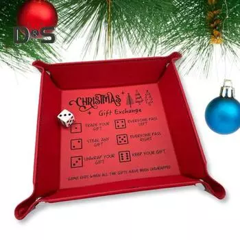 Рождественский лоток для игр с обменом подарками, портативный складной держатель для игральных костей, набор лотков из искусственной кожи, аксессуары для хранения игральных костей красный