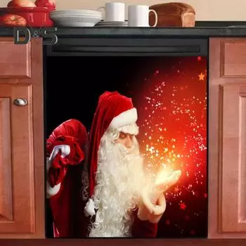 Рождественский магнитный чехол для посудомоечной машины, водонепроницаемый ПВХ, Веселый Рождество, Санта, снеговик, магнитная наклейка на переднюю дверцу посудомоечной машины, наклейка на панель B