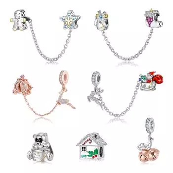 Рождественский медведь, конфетный дом, колокольчик, серебро 925 пробы, браслет-подвеска для женщин, изготовление ювелирных изделий, кулон с фианитом, тыква, автомобильная защитная цепочка, бусины